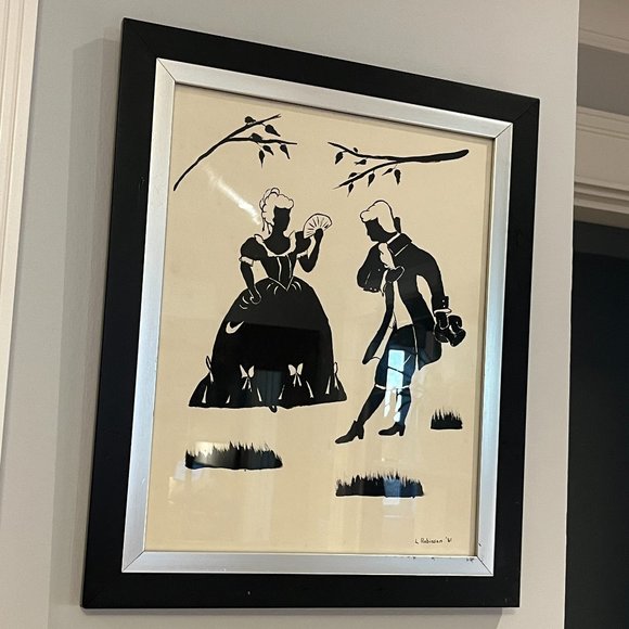 Vintage HANDCRAFTED SILHOUTTE Drawing Courting Victorian Lady and Gentleman - Picture 3 of 12